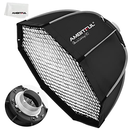AMBITFUL 90 cm / 35.4 inch Bowens Mount Octagon Umbrella Softbox Quick Installation Softbox + Honeycomb Grid for Studio Strobe Outdoor Photography - size: 90cm/35.4inch QS90