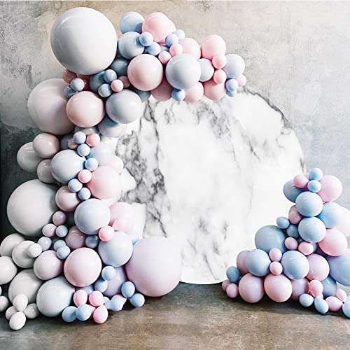 AOFOTO 3x3ft Round White Marble Backdrop Covers Nature Stone Texture Polyester Printed Circle Photography Background Wedding Baby Shower Newborn Birthday Party Balloon Arch Decor Photo Booth Props - size: 3x3ft