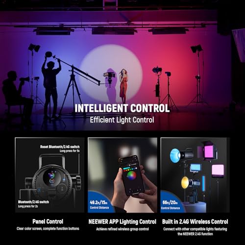NEEWER CB 300C RGB LED Video Light with Reflector, 300W, APP/2.4G Control, 17 Scenes 29600Lux/1m 2500-7500K CRI97+/TLCI97+ Full Color Bowens COB Continuous Output Lighting Dimmable for Studio Filming