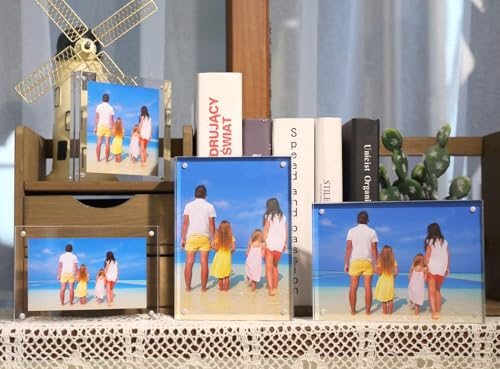 Meetu Acrylic Picture Frame 4x6,Clear Freestanding Double Sided 20mm Thickness Frameless Magnetic Photo Frames Desktop Display with Gift Box Package(5 Pack) - size: 4x6“(5 Pack)