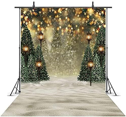 Mocsicka Winter Forest Landscape Backdrop Snowy Christmas Pine Tree Halo Spots Photography Background Winter Wonderland Forest Family Party Wall Decoration Photo Studio Props (8x10ft) - size: 8x10ft