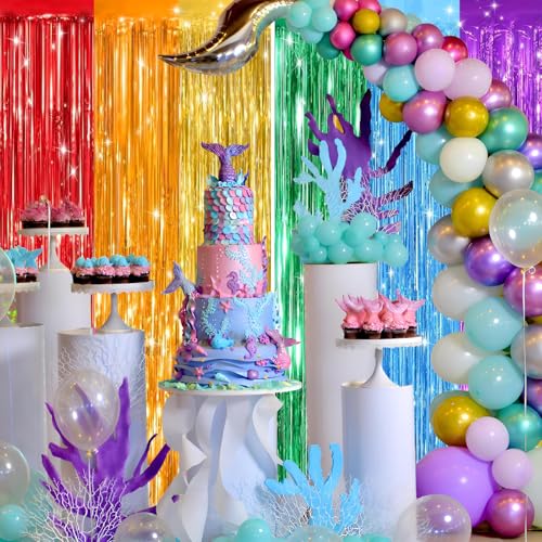 Valentines Day 2 Pack 3.3 * 8.3 ft Foil Curtain Metallic Tinsel Fringe Curtains Photo Booth Props Backdrop for Birthday Wedding Engagement Baby Shower Christmas Holiday Celebration Party，Rainbow - color: Rainbow, size: 2 Pack