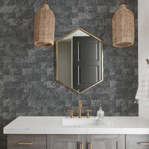 Vamos Tile 100 Pieces Peel and Stick Backsplash Tiles, 3" x 6" PVC Subway Tile, Black Slate Stick on Backsplash Tiles for Kitchen/Bathroom/Fireplace/Laundry/Camper - color: Black Slate