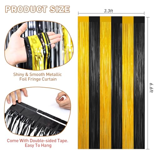 Black and Gold Tinsel Backdrop Foil Fringe Curtains - 2 Packs Door Streamers Backdrop for Birthday Door Decorations, Party Supplies for Bachelorette, Graduation, Christmas, New Year’s Eve, Disco Decor - color: Black and Gold