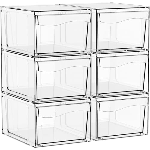 Yieach 4.5"H Small Stackable Storage Drawers,6 Pack Pull Out Clear Acrylic Drawers Organizer for Countertop,Desk,Under sink and Bathroom Closet Organizers,Plastic Makeup and Medicine Storage Organizer - color: Clear-6''x7.5''x4.4''High, size: 6 PACK