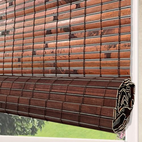 Letau No Drill No Tools Cordless Wood Window Shades Blinds, Bamboo Light Filtering Roller Shades, Color 3 - color: Color 3