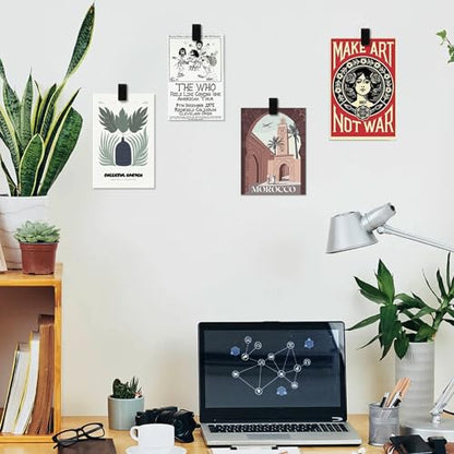 20 Pack Black Self Adhesive Clips for Photo Sticky Wall Tapestry Clamp Wall Hanging Clips, for Hanging Poster Photo Office Decorations