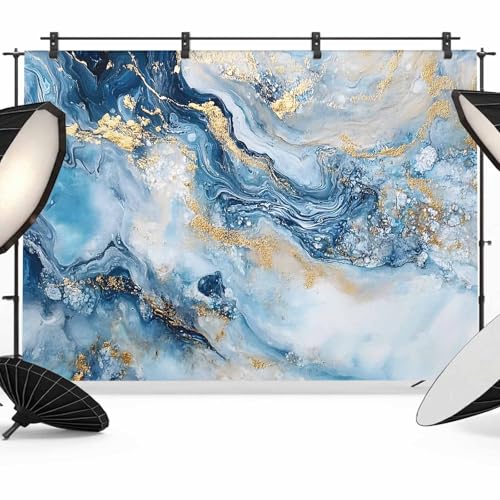 Abstract Marble Texture Backdrop for Photography, Gradient Green Gold Waves Photo Backdrop Portrait Background Party Banner Photo Backgrounds for Studio Booth Props, 10x8ft - color: Blue, size: 10x8FT