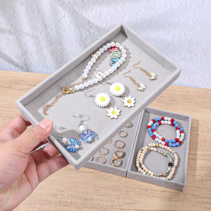 12 Pcs Small Velvet Jewelry Trays Stackable Jewelry Drawers Organizer Trays, Jewelry Storage Display Trays for Necklace Earring Ring Bracelet, Grey (8.26 x 4.92 x 0.98 Inches)