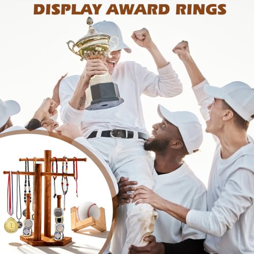 Wooden Baseball & Softball Drip Necklace Holder, Championship Ring Display Holder, Sports Ring Organizer for Boy Team Player Men Home Bedroom Decor