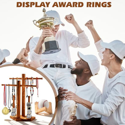 Wooden Baseball & Softball Drip Necklace Holder, Championship Ring Display Holder, Sports Ring Organizer for Boy Team Player Men Home Bedroom Decor