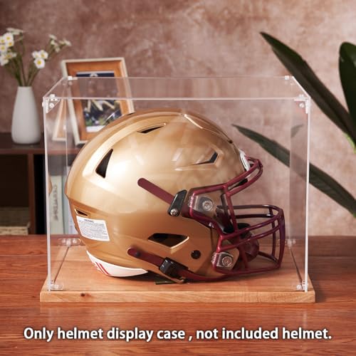 LITY Football Helmet Display Case, Full Size Acrylic Showcase with Solid Wood Base, UV and Dust Protection, Collectibles Box for Sports Memorabilia, for Sports Collectors - size: 1 Pack Football Helmet
