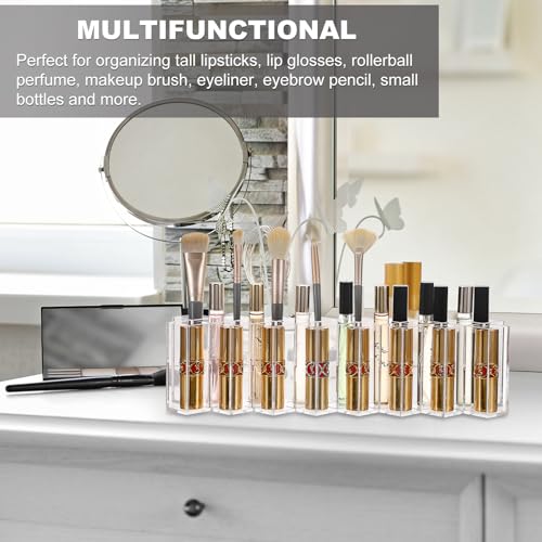 ELLDOO Rollerball Perfume Organizer, 23 Spaces Clear Acrylic Perfume Storage Holder Beauty Scent Holder, Stackable Makeup Lipgloss Lipstick Display Case Lip Gloss Storage Stand (8-Tier)
