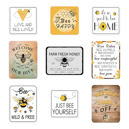 WERNNSAl 9PCS Bee Birthday Party Decorations - Honey Bee Signs Decoration for Kids Girls Farm Bee Birthday Party Funny Bumble Bee Hive Decor for Happy Bee Day Baby Shower Supplies Bee Sign Posters on Garden Home Yard Wall Decor - style: Bee A002