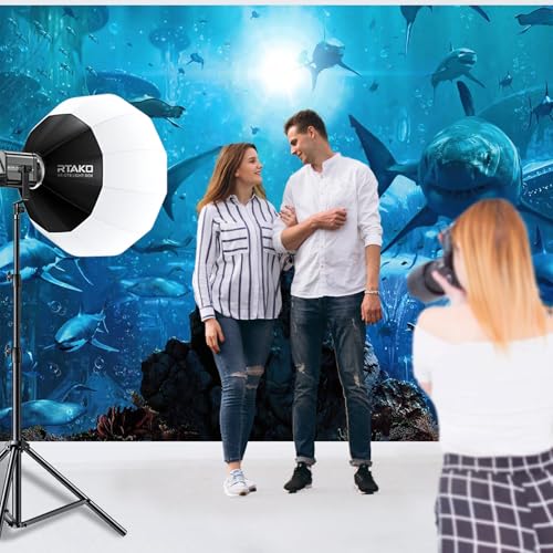 15x10ft Fabric Shark Theme Backdrop Deep-sea Ocean Shark Reef Aquarium Photography Background Birthday Theme Party Decoration Banner Kid Diver Portrait Photo Studio Props - size: 15x10 FT