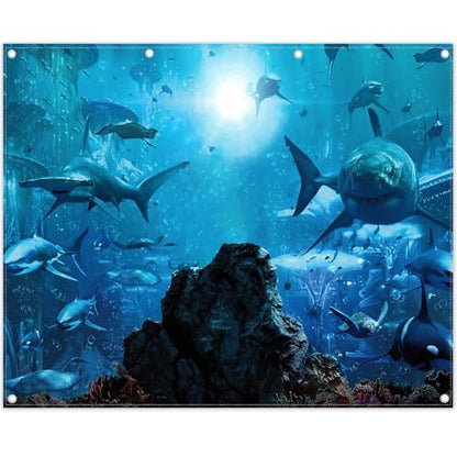 Fabric 10x8ft Shark Theme Photography Backdrop Underwater Deep Ocean Animals Fish Background Aquarium Kids Party Decorations Photo Banner Props - size: 10'x8'