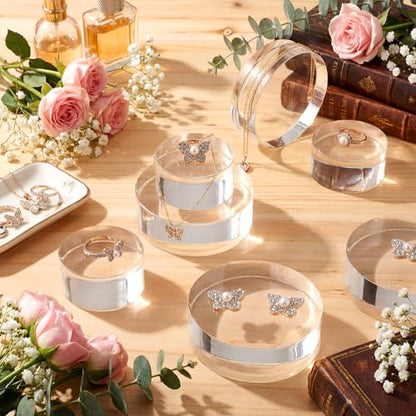 Remerry 8 Pcs Acrylic Round Blocks for Display Clear Polished Blocks Display Clear Acrylic Edge Polished Base Exhibition Riser for Table Showing Cosmetics Collectibles (1 x 1 x 1 Inch,3 x 3 x 1 Inch) - size: 1 x 1 x 1 Inch,3 x 3 x 1 Inch