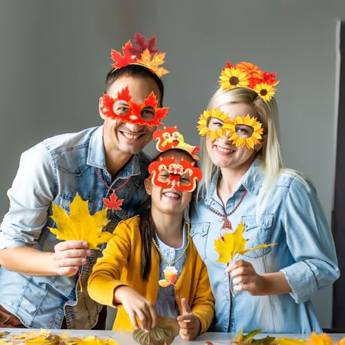 36 Pcs Thanksgiving Party Favors Set Thanksgiving Fall Headband Eyeglasses Beaded Necklaces Felt Pumpkin Turkey Costume Accessories for Party Photo Props Decoration - style: Thanksgiving