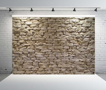 12x10ft Fabric Stone Wall Backdrop Ancient Rock with Light Background Brick Stone Wall Textured Backdrops Home Garden Wallpaper Birthday Party Cake Table Decor Photo Props - size: 12x10FT