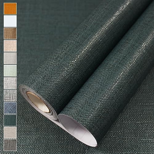 WADILE Grasscloth Peel and Stick Wallpaper 15.7in x 78.7in, Textured Contact Paper for Cabinets, Faux Linen Wall Paper Pull and Stick, Fabric Vinyl Wallpaper Self Adhesive Blackish Green - color: Blackish green, size: 15.7" x 78.7"