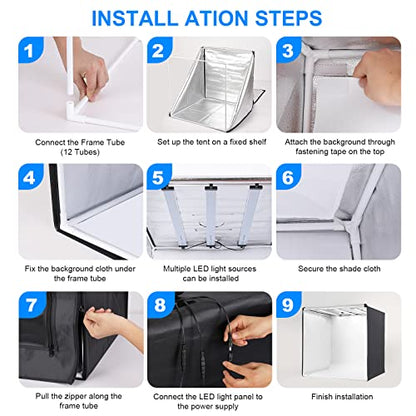 Photo Studio Light Box, 32"x32" Professional Dimmable Shooting Tent Kit with 210 LEDs Lights & 4 Color Backgrounds for Product Photography - size: 32*32inch