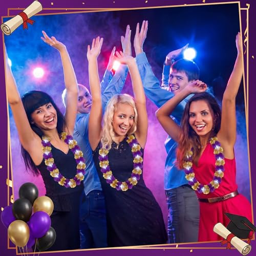 Sherr 24 Pcs LED Leis Light Up Purple and Gold Hawaiian Flower Necklaces, Graduation 2026 Party Supplies, Class of 2026 Leis for Beach Wedding Luau Glow Party Favors - color: Purple Gold