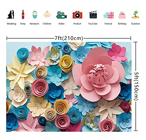 GYA 3D Colorful Paper Flowers Backdrop 7x5ft Hand-Make Flower Background Mother's Day Baby Shower Birthday Girl Adults Bachelorette Bridal Shower