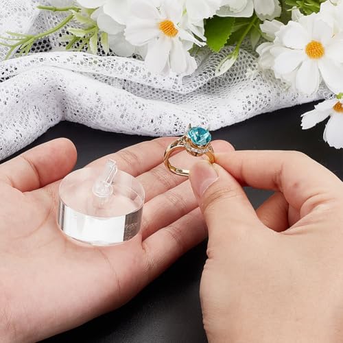 AHANDMAKER 2Pcs Acrylic Ring Display Holder, Flat Round Clear Ring Holder Blocks Ring Showcase Display Holder Rings Stand Jewelry Storage Organizer Display Riser Stand for Jewelry Ring - style: Flat Round