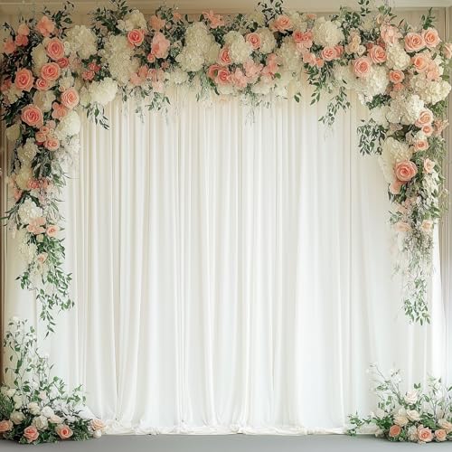 Asee'm 10x10FT Ivory Backdrop Curtains for Parties, Polyester Photo Fabric Curtain Backdrop Drapes for Birthday Wedding Party Decor Background Photography with Rod Pocket, 5x10FT, 2 Panels - color: Ivory, size: 5'(W) x 10'(H), 2 panels