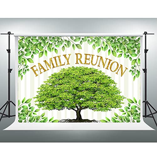 Family Reunion Backdrop, Family Tree Members Theme Photography Background Vinyl 7x5ft Green Tree Family Gather Welcome Party Decorations Supplies Backdrop Rod-Pocket Booth Props, BJLSGU46 - size: 7x5ft