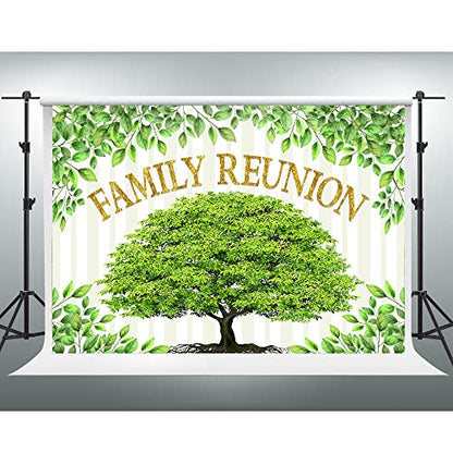 Family Reunion Backdrop, Family Tree Members Theme Photography Background Vinyl 7x5ft Green Tree Family Gather Welcome Party Decorations Supplies Backdrop Rod-Pocket Booth Props, BJLSGU46 - size: 7x5ft
