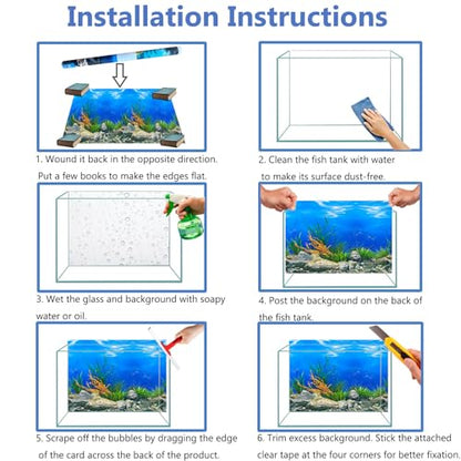 XCNO Blue Black Aquarium Background Poster Fish Tank Background Wallpaper Aquarium Backdrop Double-Sided Fish Tank Decorations Paper 16"x 41" - size: 15.6" H x 41" L