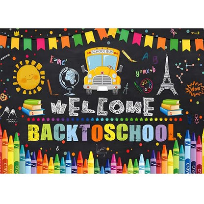 Welcome Back to School Backdrop 7x5ft Cartoon School Bus Photo Background for Photoshoot Fabric Photography Backdrop Online Teaching Background Teachers Students Photocall Backdrop - color: School Bus, size: 7x5ft