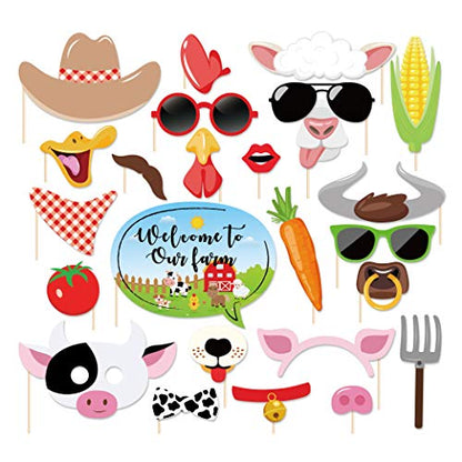 Farm Animal Photo Booth Props,Farm Animal Wedding Bridal Shower Birthday Party Supplies Baby Shower Decorations 25CT