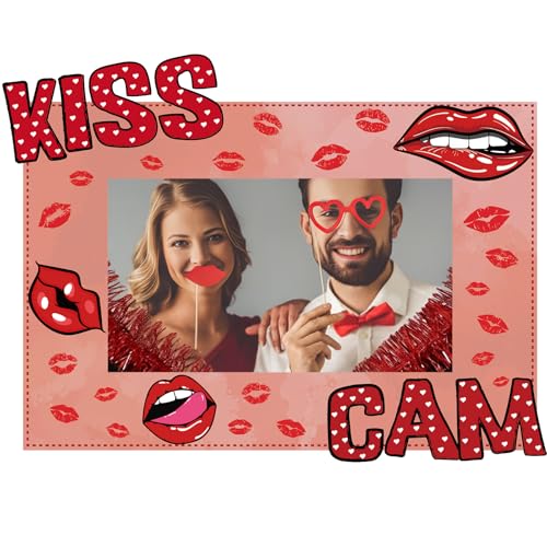 RattanView Large Size Wedding Poto Booth Props, 31.5 X21.6in Kiss Cam Frame Cardboard Cutout Valentines Photo Booth Photography for Galentines Day Party Wedding Birthday Decorations(Lip Print) - style: Lip Print