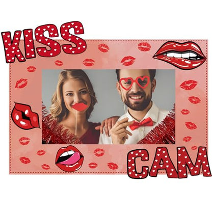RattanView Large Size Wedding Poto Booth Props, 31.5 X21.6in Kiss Cam Frame Cardboard Cutout Valentines Photo Booth Photography for Galentines Day Party Wedding Birthday Decorations(Lip Print) - style: Lip Print