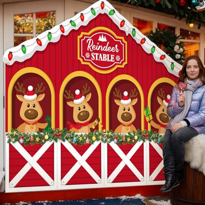 Panelee 8 x 6.5ft Christmas Reindeer Backdrop Decoration Reindeer Stable Backdrop Banner Xmas Elk Photo Background for Home Winter Holiday Party Decor Indoor Outdoor Photo Props Supply - style: Modern
