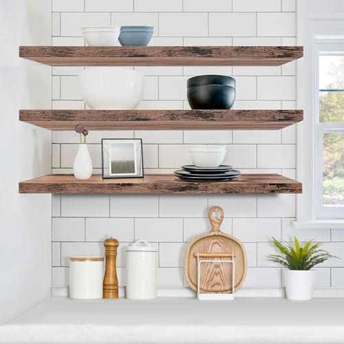 Sorbus Floating Shelves for Wall - 48 Inch Long Bathroom Shelves, Wall Decor for Bedroom, Kitchen, Living Room & Book Storage - Mounted Floating Shelf with Invisible Brackets (Mahogany, 3 Pack) - color: Mahogany, size: 48 Inch, style: 3 Pack