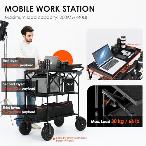 TARION Video Production Camera Cart - Heavy Duty 440lb Load Capacity Cine Dolly - Foldable 3 Tray Mobile Workstation - 9 Inch Swivel Wheels - Titanrig Cart - style: Titanrig Cart - Basic