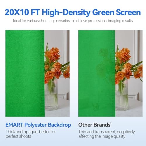 EMART 10 x 10ft Green Screen Backdrop Kit with Tripod Stand, Photography Background Support System with 10 x 20ft 100% Cotton Muslin Chromakey Backdrop for Photo Studio, Video Shooting, Live Streaming - size: 10*10ft Stand/10*20ft Backdrop