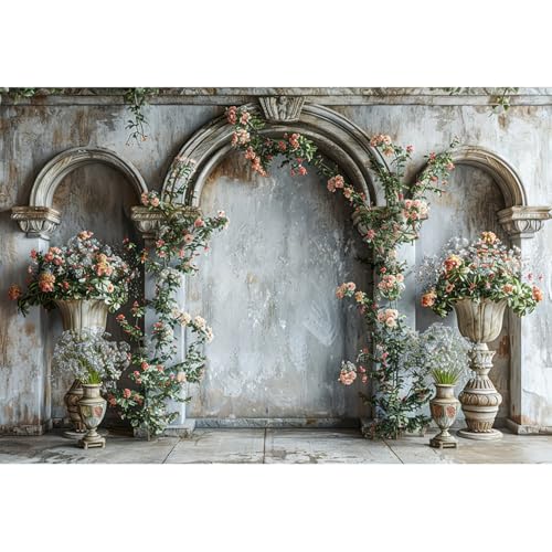 5x3ft Flower Castle Wall Photography Background Vintage Arch European Palace Victoria Wall Backdrop Women Themed Party Birthday Decorations Bridal Shower Ceremony Engagement Photoshoot - color: pink and blue-2, size: 5x3ft