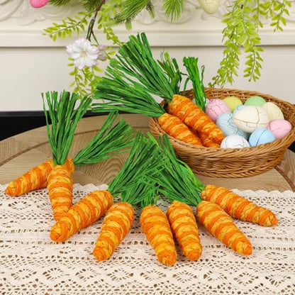 DR.DUDU Easter Decorations 12 Pcs Carrot Ornament, Sisal Jute Fabric Artificial Decor for Spring Crafts, Fireplace, Home, Kitchen Party Supplies