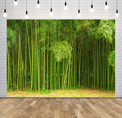 17x10ft Fabric Bamboo Forest Backdrop Park Green Bamboo Trees Forest Natural Texture Photography Background Natural Home Wallpaper Decor Photo Props - size: 17x10FT
