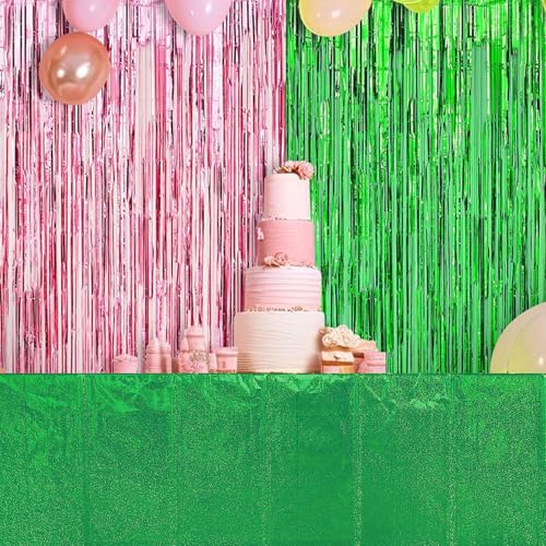 4 Pcs Iridescent Pink and Green Tablecloth Party Decorations, Holographic Foil Plastic Table Cloths for Rectangle Tables, Disposable Green and Pink Table Cover for Witch Theme Birthday Party Supplies - color: Green&pink