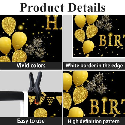 5x3ft Happy 2nd Birthday Party Photography Backdrop, Glitter Black and Gold Balloons Background for Girl Boy Second Bday Shining Diamond Two Years Old Birthday Party Supplies - color: 2nd, size: 5x3ft