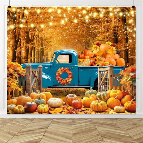 Fall Thanksgiving Backdrop Banner Decorations 10x8ft Autumn Forest Backdrop Pumpkin Harvest Truck Hay Sunflower Photography Background Kids Adults Family Friendsgiving Party Portrait Photo Props