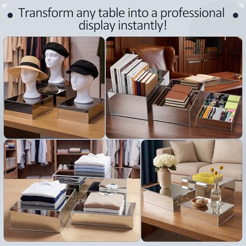 3 Pack Extra Large Acrylic Risers - 14”, 12”, 10” Silver Display Stands with Hollow Bottoms, Cube Buffet Riser Boxes Nesting for Dessert Food Catering Buffet Display Party Supplies - color: Silver, size: 14”,12”,10”