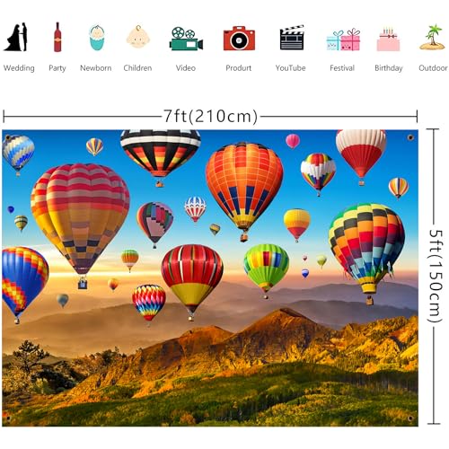 Hot Air Balloon Backdrop Bridal Wedding Rainbow Sky Colorful Mountain Photography Background Baby Shower Children's Adult Birthday Party Decoration Supplie Portrait Photo Studio Props 7x5ft - size: 7x5ft