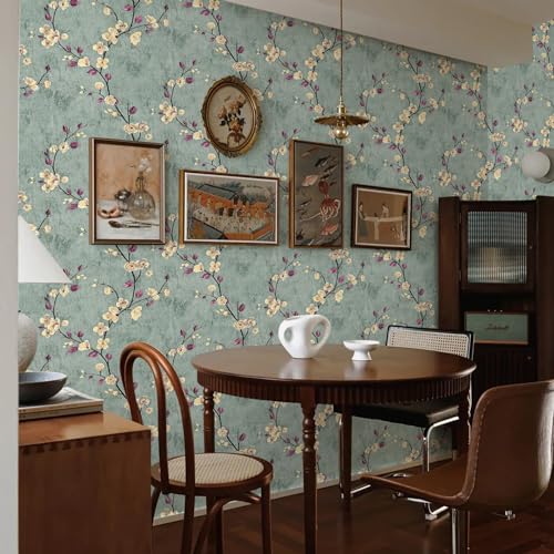 Floral Peel and Stick Wallpaper Flower Tree Contact Paper A Set of 17.5"x480" Self Adhesive Removable Modern Sage Green Wall Paper Decorative Wall Covering Countertop Vinyl Film Roll - color: Green, size: 17.5" x 480"