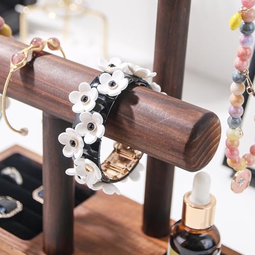 Bracelet Holder, Bracelet Display Stand for Vendors, T-Bar Necklace Scrunchie Wooden Storage Rack, Bangle Watch Jewelry Display Tower (2 Tier) - size: 2 Tier